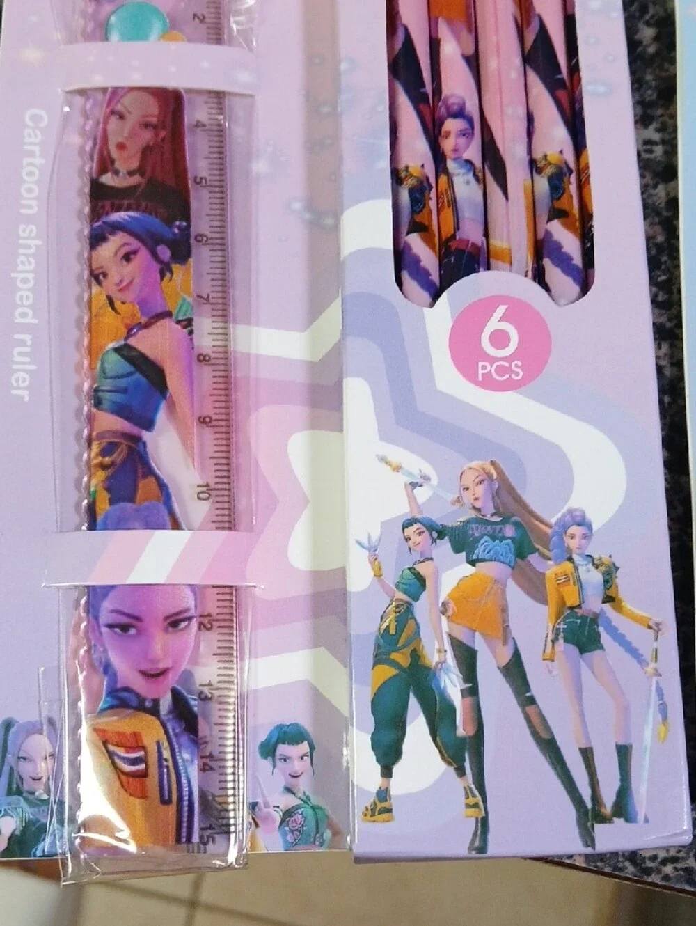 2 Pencil Set with Ruler - Pink or Blue Kpop DEMON HUNTER